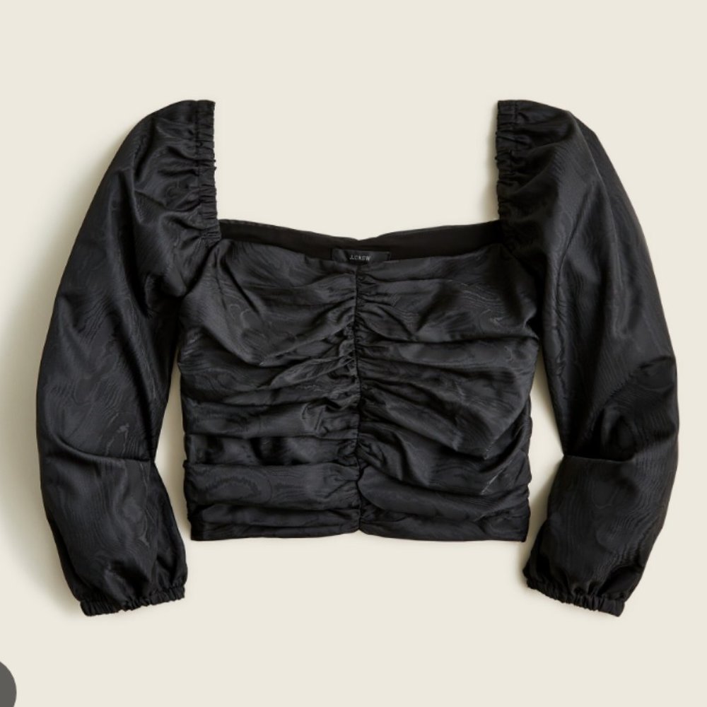 J. Crew Black Ruched Puff Sleeve Crop Top BD809 NWOT - Picture 8 of 8